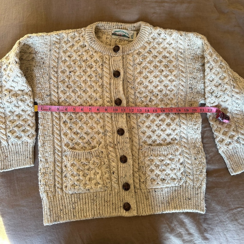Aran Crafts Wool Cable Knit Sweater with Dark Buttons